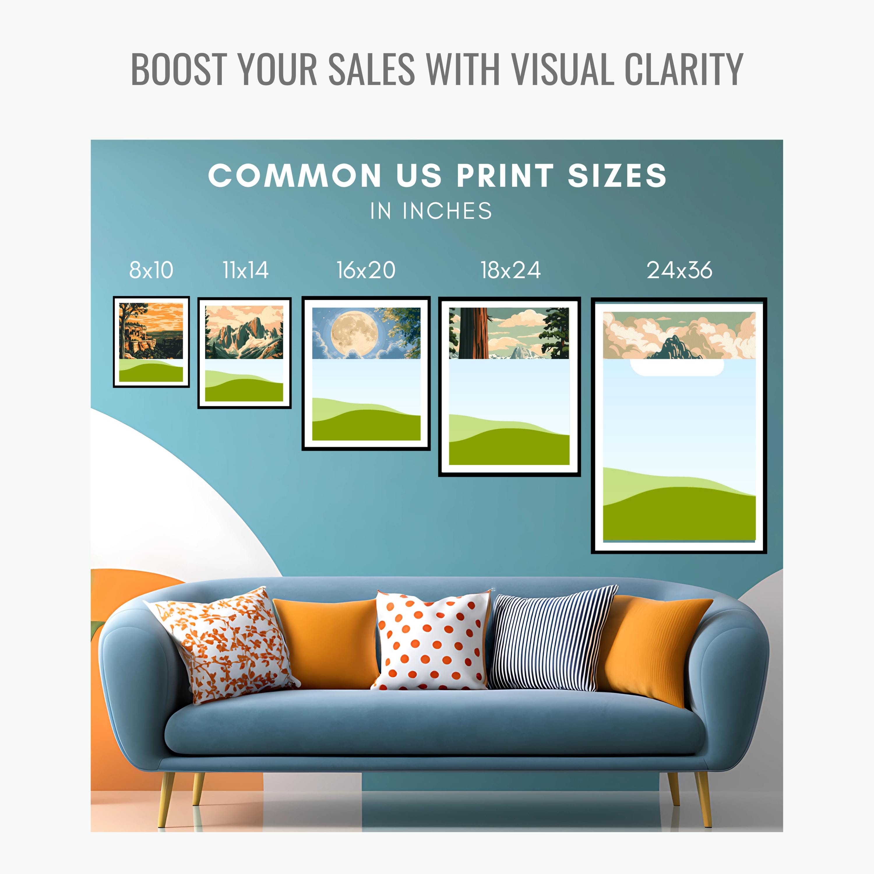 Editable Wall Art Size Guide, Customizable CANVA Mockup, Print Chart in ...