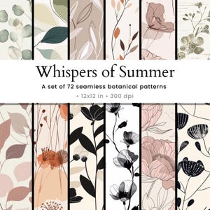 Boho Summer Flowers Digital Paper Set - Floral Seamless Patterns instant download for commercial use