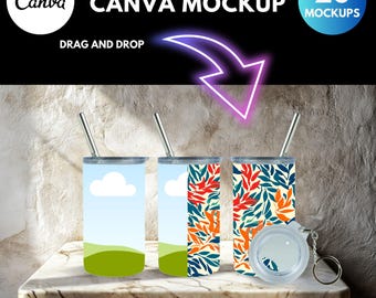 3 oz Mini Tumbler MockUp CANVA, Shot Glass With Keychain Mock Up