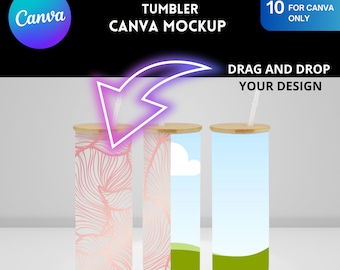 25 oz Frosted Glass Tumbler Mockup Drag and Drop CANVA Template