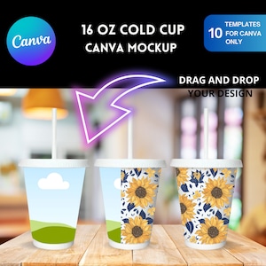 16 Oz  Cold Cup Mockup CANVA templates, Drag and Drop Bundle