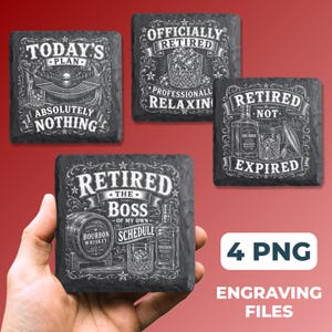 Divertidos diseños PNG para grabado láser de jubilación, posavasos con temática de jubilación, regalo de jubilación para hombres, decoración para fiestas de jubilación, archivos láser Glowforge