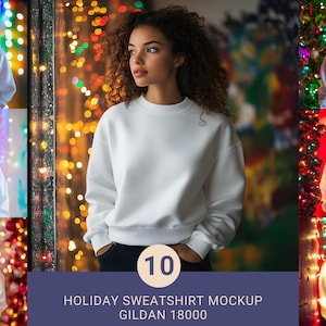 Gildan 18000 Mockup with Christmas Background Sweatshirt Mockup Holiday White Gildan 18000