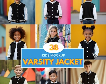 Modelbundel varsityjack voor kinderen: zwart-wit (digitale download)