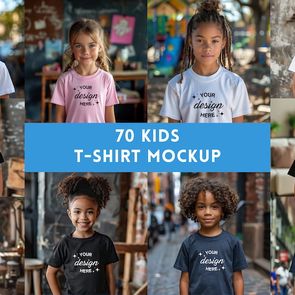 Kids Tshirt Mocks Bundle, Diverse Models, Print-on-demand gildan mock-ups