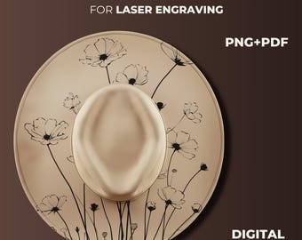 Wildflower Hat Brim Laser Engraving Template, Floral Design (PNG + PDF)