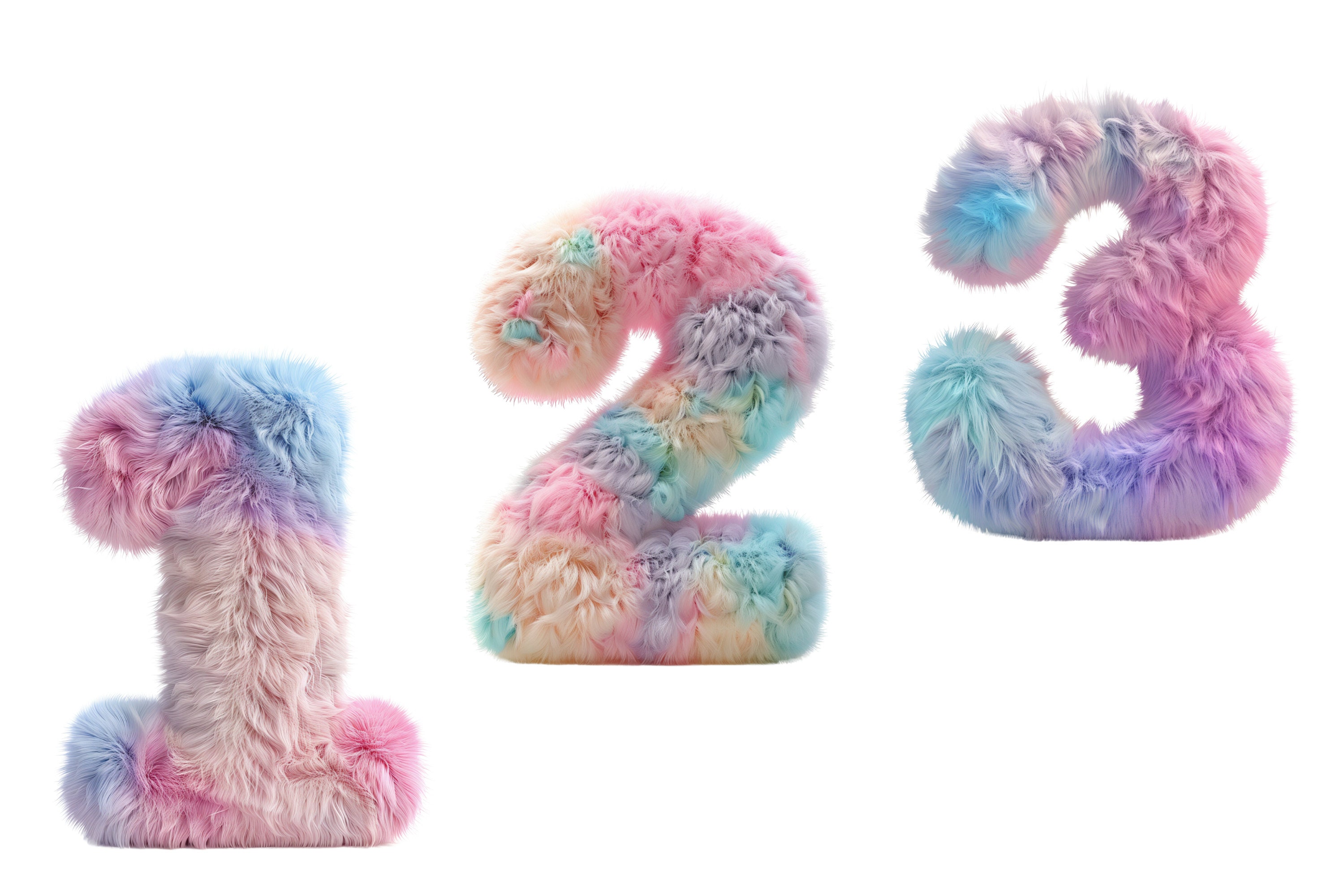 Fluffy Numbers Clipart Bundle, Rainbow Furry Font (PNG & JPEG, 300 DPI ...
