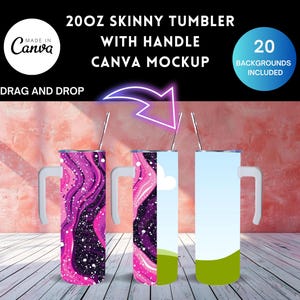 20oz Skinny Tumbler with Handle Canva Mockup
