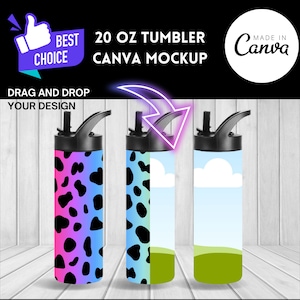 Mockup sportbeker voor CANVA 20 oz beker Mockup met zwart deksel Sublimatie Mockup sportfles CANVA
