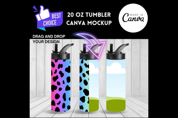 20 oz Sport Tumbler Mockup: CANVA Drag & Drop Sublimation Template