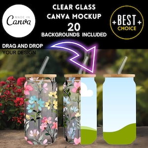 Maqueta de vidrio transparente de 16 oz en lienzo: Vaso con sorbete, 20 fondos (descarga digital)