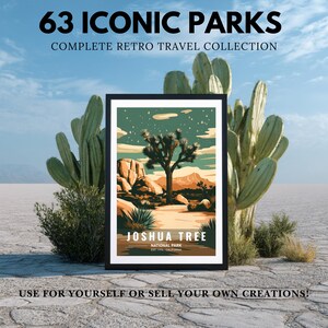 US Nationalpark Poster Set | 63 Druckbare Kunst | Retro Style, Vintage Reiseposter