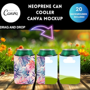Can Cooler Mockup CANVA Template Neoprene Koozie Mockup Commercial use