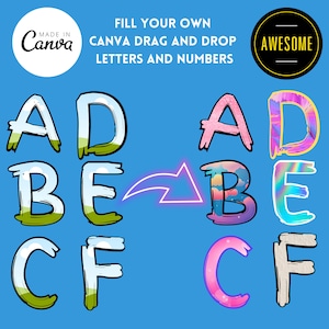 CANVA Frame Alphabet, Uppercase and lowercase letters and numbers Drag and Drop