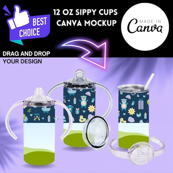 Sippy Cup CANVA MockUp Drag and Drop Sublimation Template