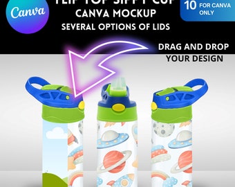 Flip Top Sippy Cup CANVA Mockup, Drag and Drop easy to use Tumbler Mock UP