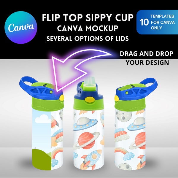 Flip Top Sippy Cup CANVA Mockup, Drag and Drop easy to use Tumbler Mock UP