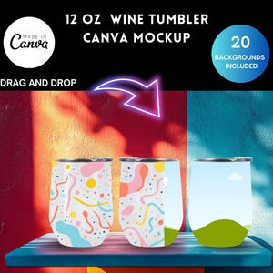 12 Unzen Weinbecher CANVA Mockup Bundle Vorlage Ziehen und ablegen Weinbecher