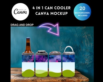 Can Cooler Mockup Bundle: 4-in-1 Editable Design (CANVA)