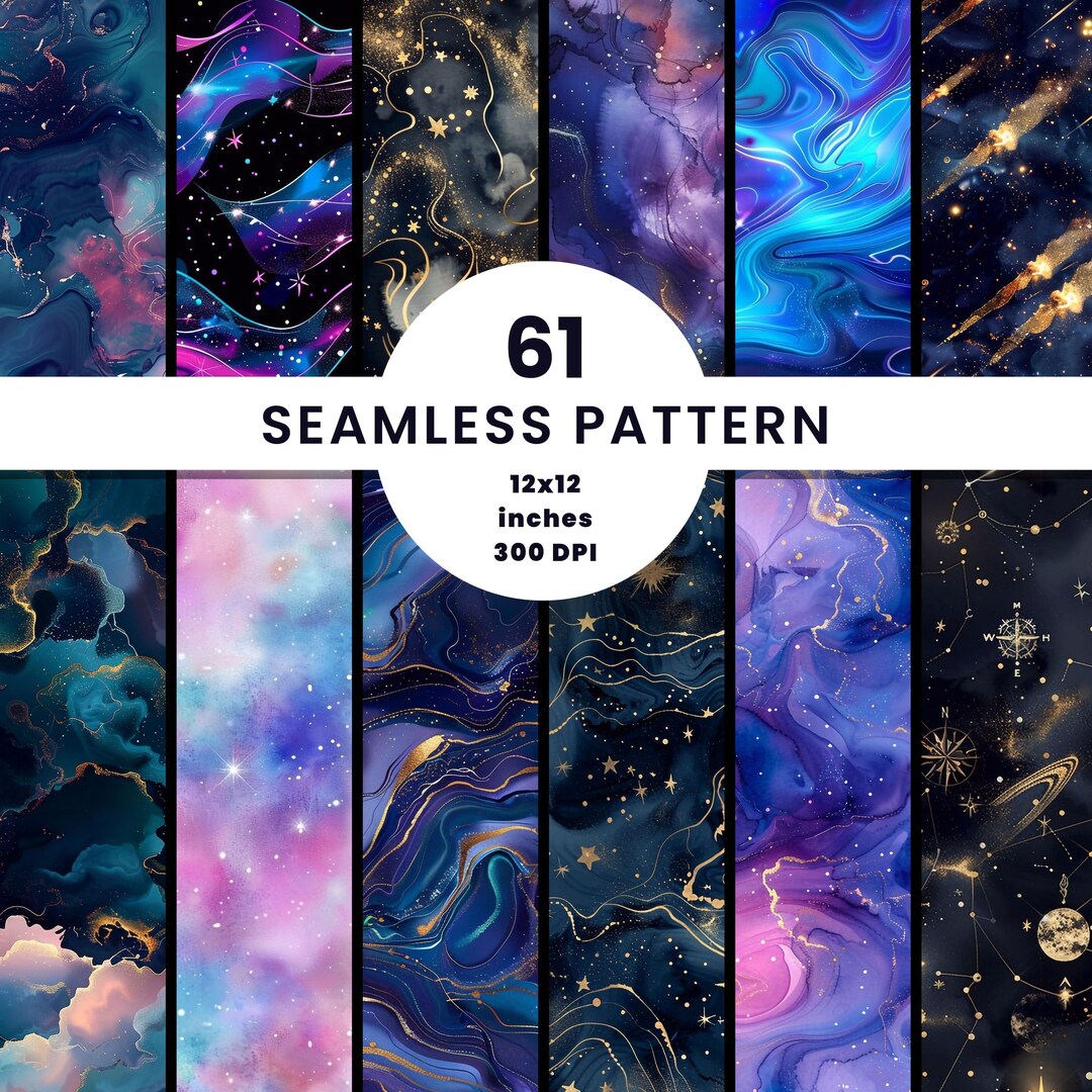 Cosmic Watercolor Seamless Pattern Digital Paper, 61 JPEG Files, Galaxy ...