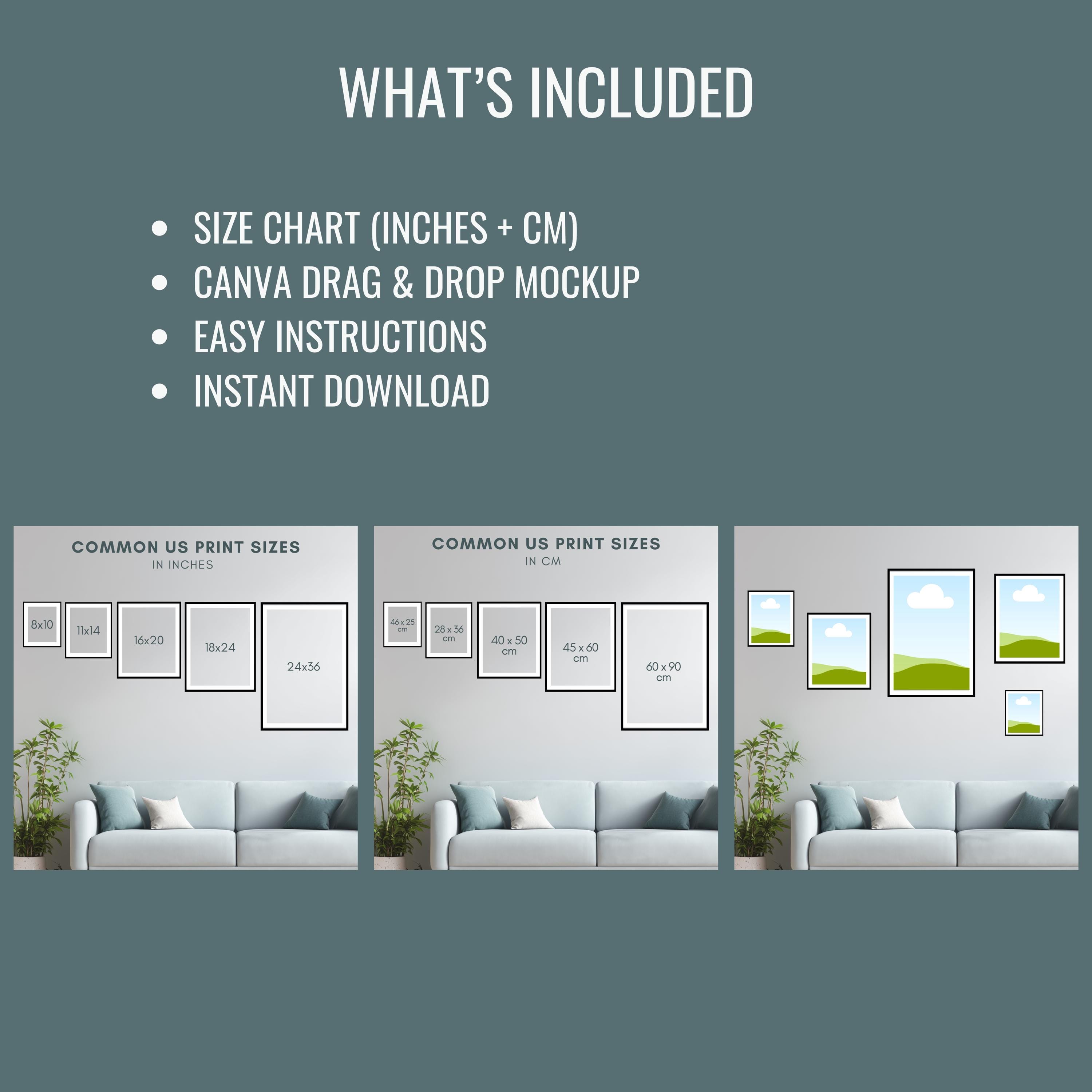 Wall Art Size Guide Mockup | Etsy Listing Canva Template (digital ...