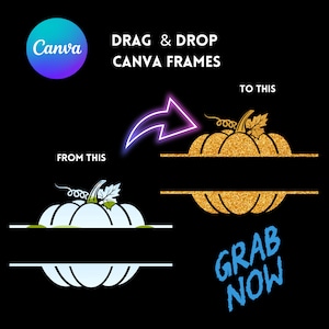 Pumpkin Drag and Drop CANVA Frame, Fill your own Halloween Pumpkin, Editable Template
