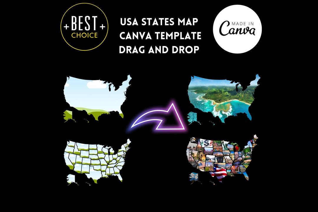 Fill Your Own CANVA Frames USA States Map, Drag and Drop Canva Frames