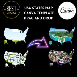 USA Bundesstaaten Karte CANVA Rahmen, ziehen Sie es an Drop CANVA Vorlage, Texas, Michail, Alabama