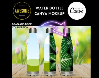 Water Bottle Mockup Fill Your Own Design, For CANVA Only