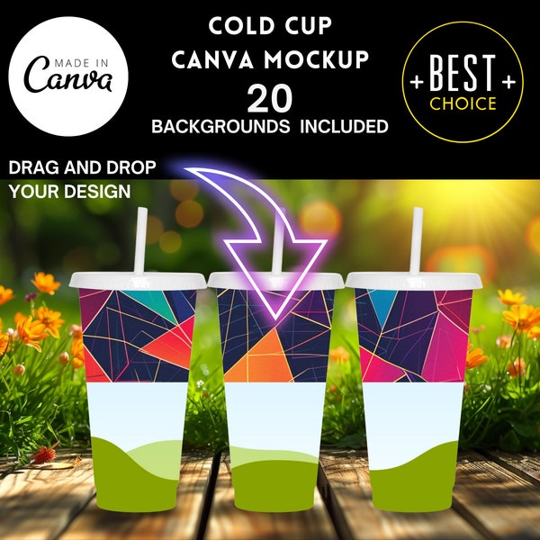 24 oz Cold Cup CANVA Mockup Editable Drag and Drop Template