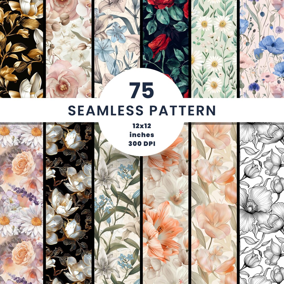 Floral Seamless Pattern Digital Paper, Vintage Flower Backgrounds - Etsy