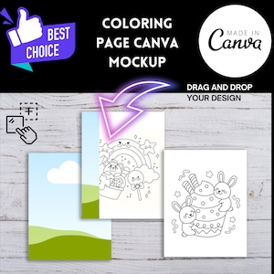 Malbuch Mockup CANVA, Malseite Mockup, fügen Sie Ihr Design hinzu