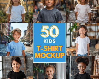 Kids Tshirt Mockup Bundle, Verschiedene Modelle, Print-on-Demand Gildan Tshirt Mock-Ups