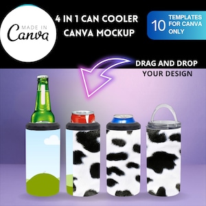 4 in 1 can cooler CANVA Mockup, Editable Full Wrap Mock Up for CANVA only