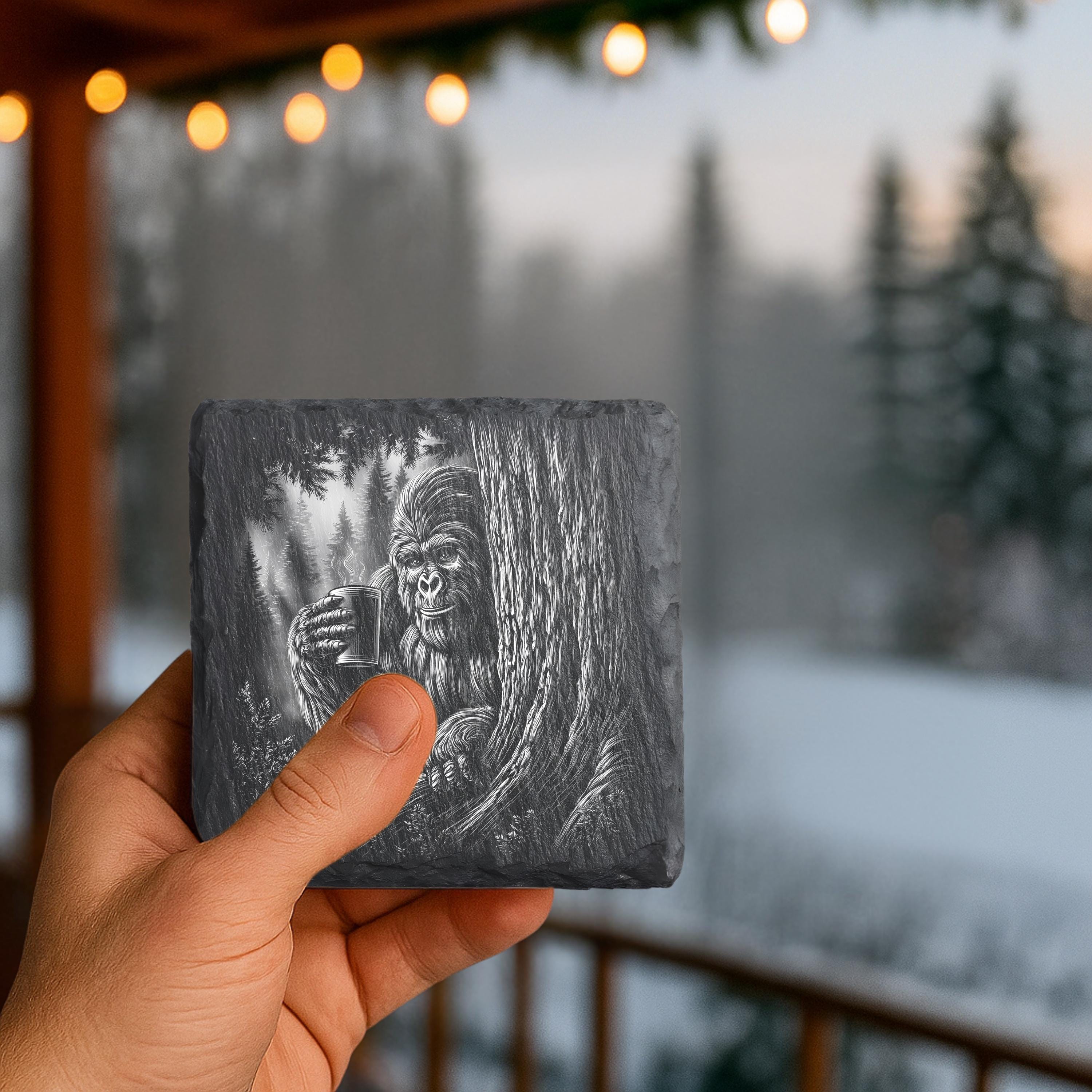 Rustic Coaster Graphics Laser Engraving Slate Coaster PNG, Bigfoot Camping for Laser Engraved ...