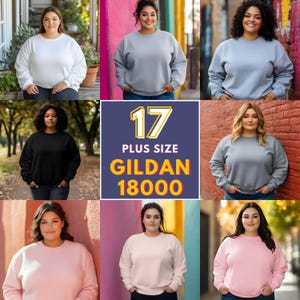 Puede incluir: Siete sudaderas de cuello redondo de diferentes colores en tallas grandes. Las sudaderas est&aacute;n hechas por Gildan y est&aacute;n etiquetadas como 18000.