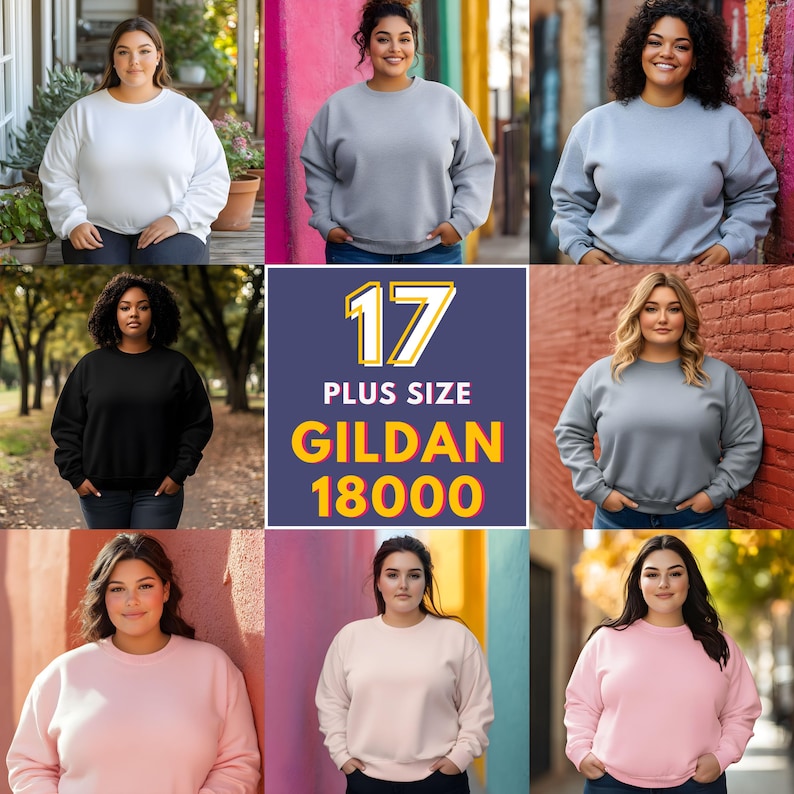 Puede incluir: Siete sudaderas de cuello redondo de diferentes colores en tallas grandes. Las sudaderas est&aacute;n hechas por Gildan y est&aacute;n etiquetadas como 18000.