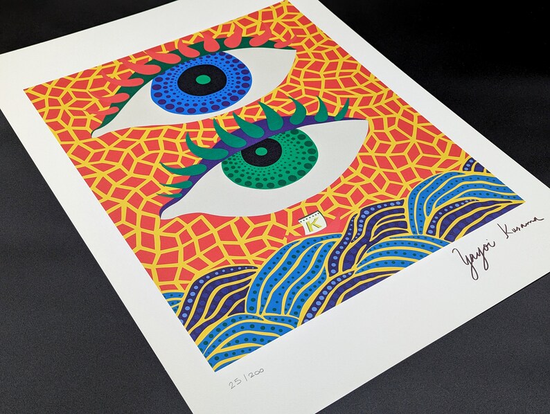 YAYOI KUSAMA Two Eyes Lithograph CERTIFICATE Edition Plate Signed