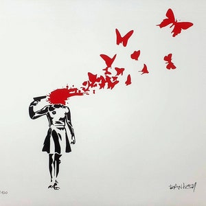 BANKSY - Butterfly Girl Suicide - lithograph CERTIFICATE orginal edition plate signed (Banksy Art, Banksy Wall Art, Banksy Lithograph)