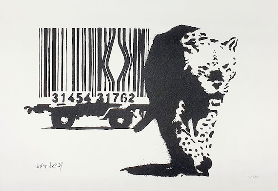 Wand Kunst Aufkleber Barcode Leopard Durch Banksy Vinyl Wand
