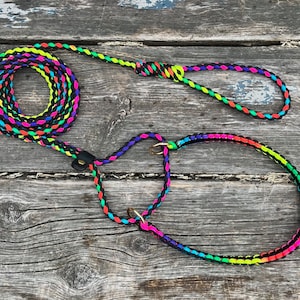 Paracord All-in-one Martingale Leash Combo with Biothane Stopper,Nickel,Rose Gold,Black,Rainbow,Brass,Stainless Steel O Ring, Custom Colours