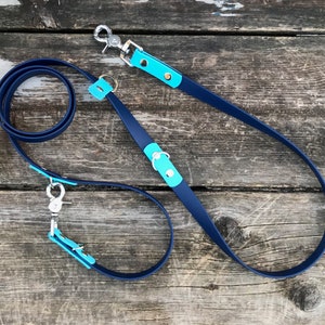 Hands Free 5 Way Dog Leash with Chrome, Rose Gold, Black, Rainbow, Brass Snap, 1/2" OR 3/4" Biothane, Custom Colours and Snaps