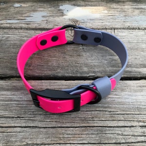 Adjustable Dog Collar with Nickel, Rose Gold, Black, Brass, Rainbow, Stainless Steel, 1“ Biothane, Custom Colours & Sizes, Two Tone, O Ring