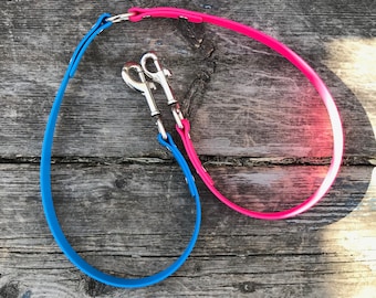Double Leash Splitter, Coupler for Two dogs with Chrome, Rose Gold, Black, Rainbow, Brass, 1/2" or 3/4" Biothane, Custom Colours and Snaps