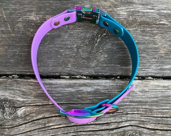Quick Release and Adjustable Dog Collar with Nickel, Rose Gold, Black, Brass, Rainbow, Stainless Steel, 1“ Biothane, Custom Colours & Sizes