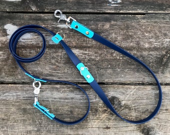 Hands Free 5 Way Dog Leash with Chrome, Rose Gold, Black, Rainbow, Brass Snap, 1/2" OR 3/4" Biothane, Custom Colours and Snaps