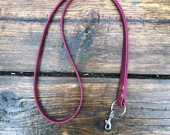May include: A burgundy leather dog leash with a silver clip.