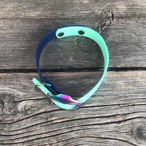 Adjustable Two Tone Dog Collar with Chrome, Rose Gold, Black, Rainbow, Brass, Stainless Steel, 3/4“ Biothane, Custom Colours/Sizes