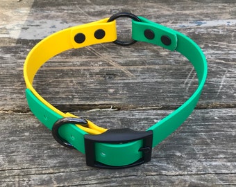 Collare regolabile per cani con nichel, oro rosa, nero, arcobaleno, ottone, acciaio inossidabile, 3/4“ Biothane, colori e misure personalizzate, bicolore, anello O