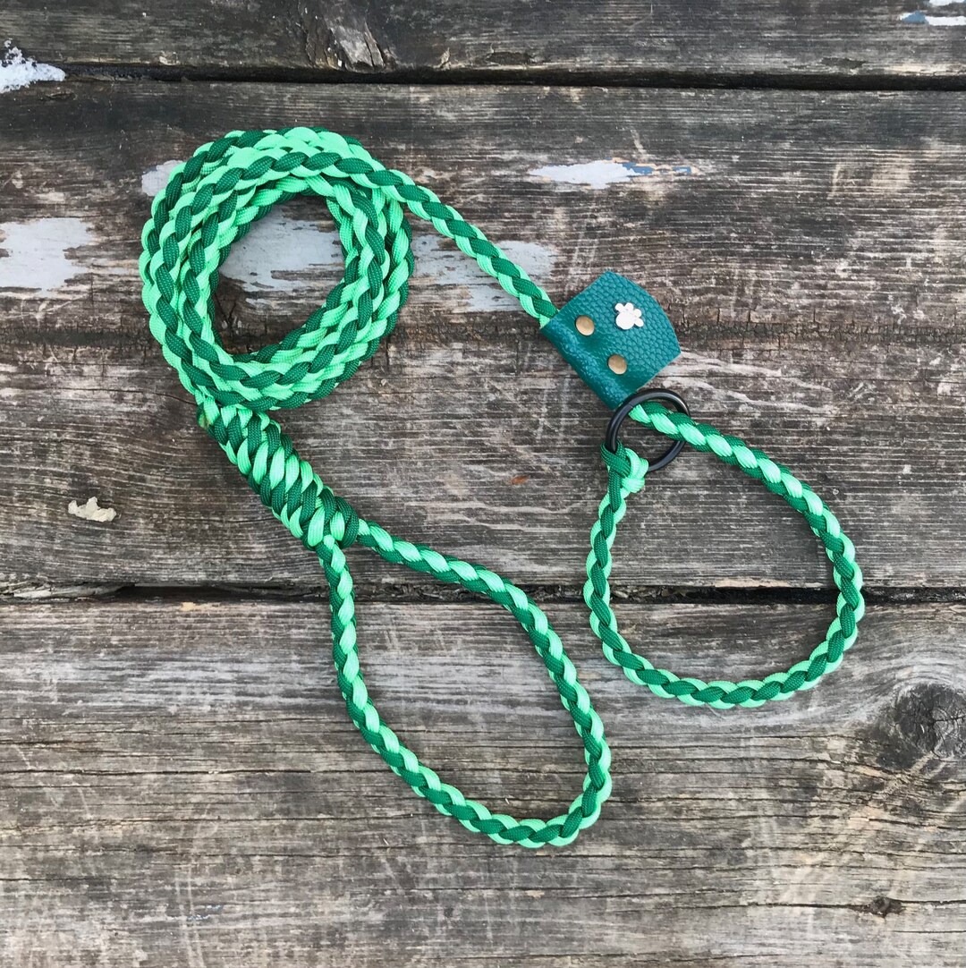 Paracord Slip Lead Leash, With Biothane or Leather Stopper, Nickel